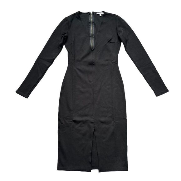 🔃Charlotte Russe Black Long Sleeve Bodycon Front Split Midi Dress - Picture 1 of 10